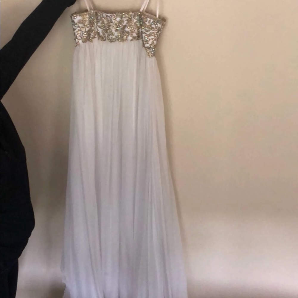 White strapless la femme prom dress